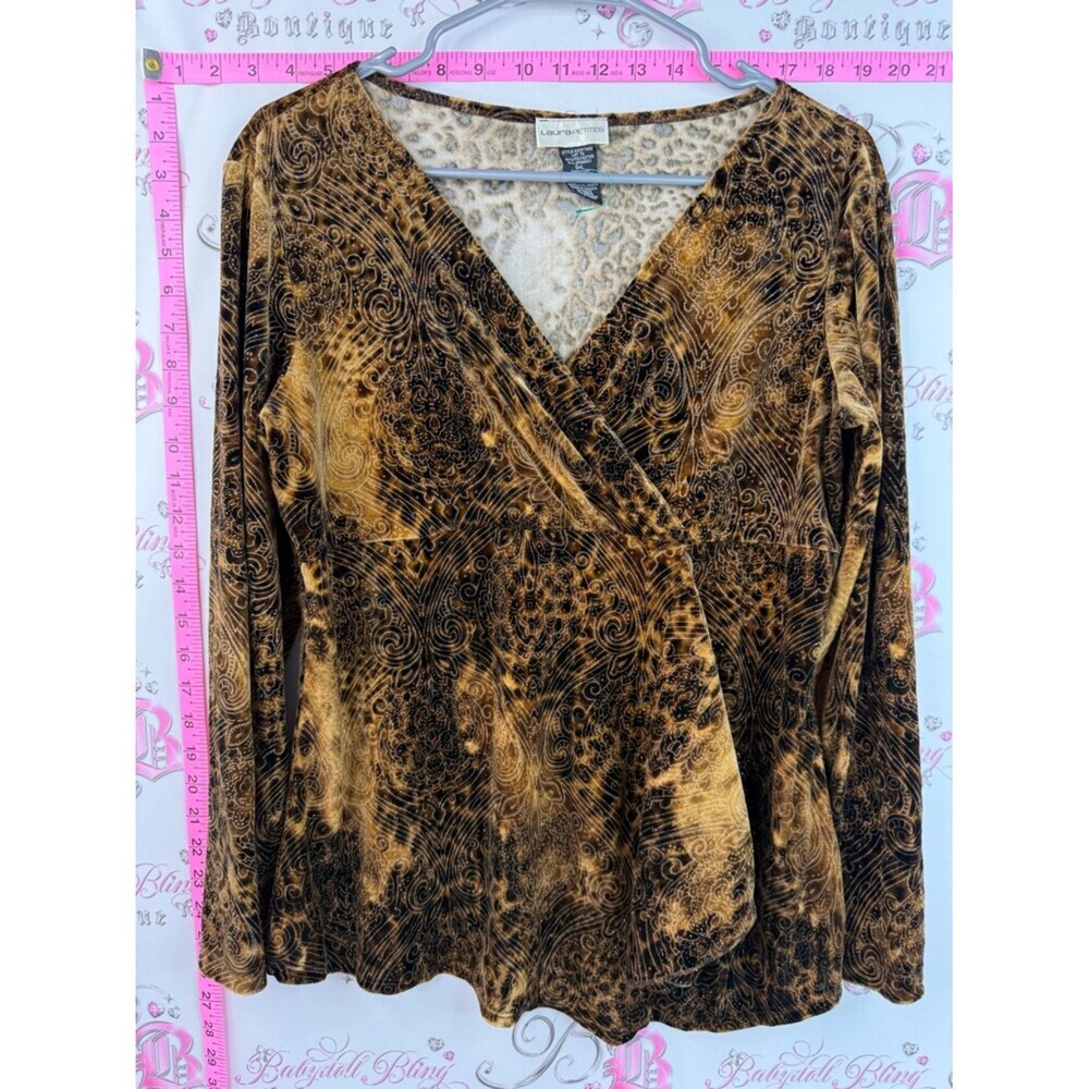 Laura long sleeve animal print cheetah  Brown Velvet Surplice Long-Sleeve Top